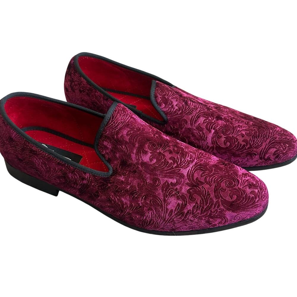 Enzo Rome Red Vintage Damask Velvet Dress Loafers Slip On Dress Shoes- 13